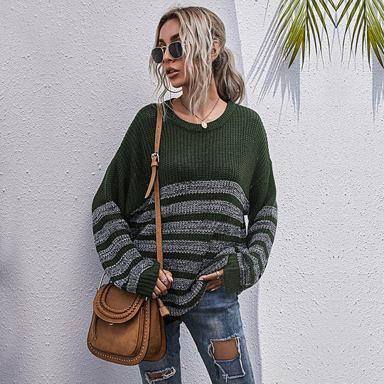 Damen Oversize-Feinstrickpullover mit Rundhalsausschnitt und gestreiftem Struktur‑Muster Shop Nory