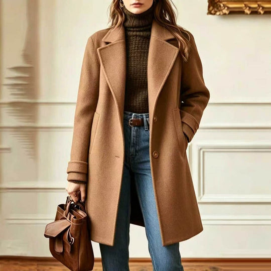 Damen Eleganter Wollmantel mit tailliertem Schnitt und Reverskragen Shop Nory