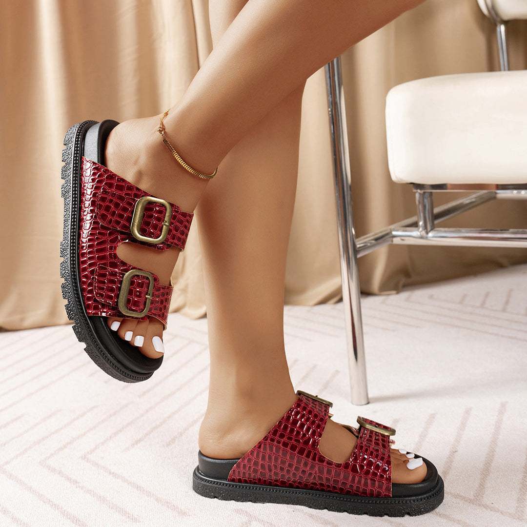 Damen Komfortable Sandalen mit modischen Schnallenapplikationen Shopnory