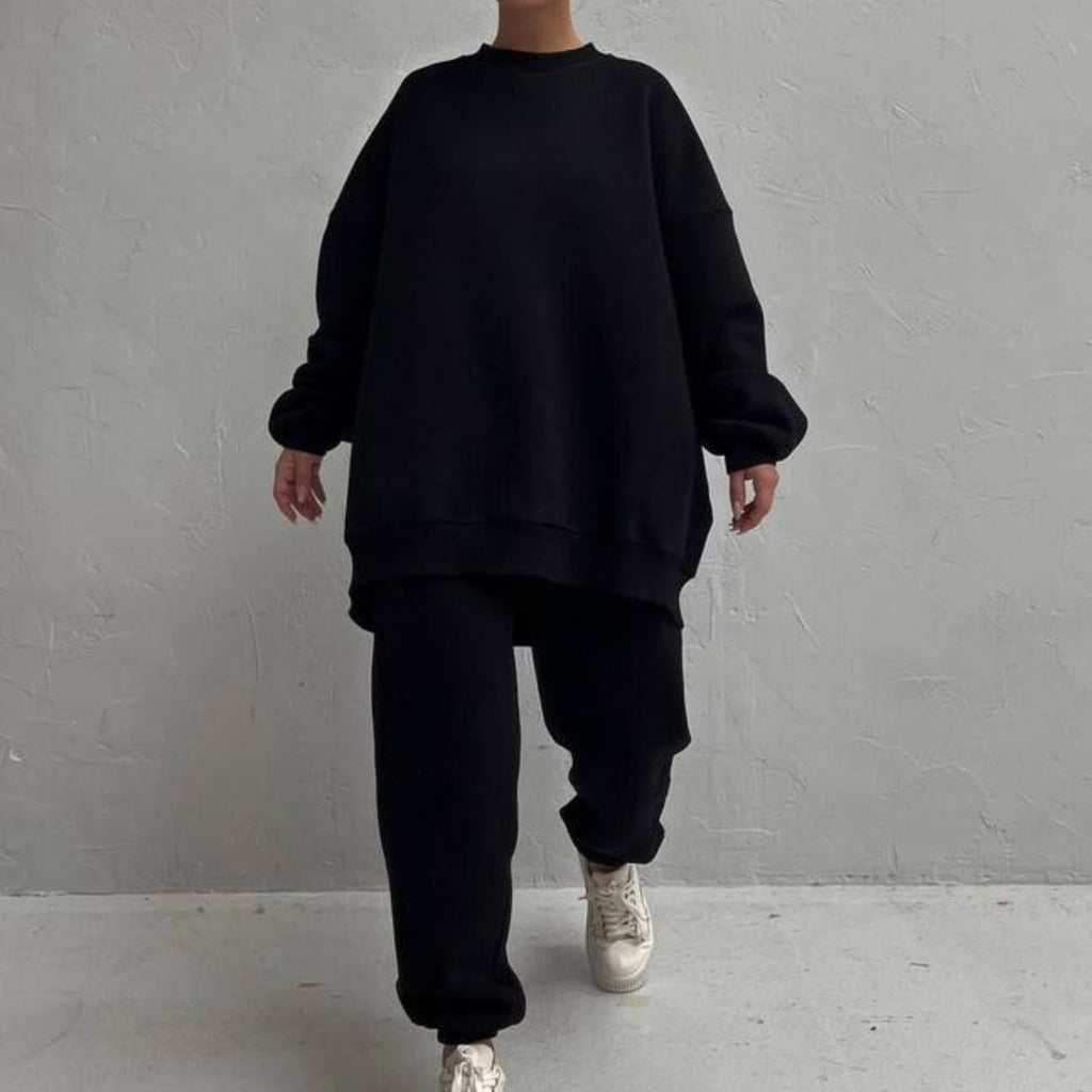 Damen bequemes Oversize-Loungewear-Set mit hohem Kragen und elastischen Bündchen