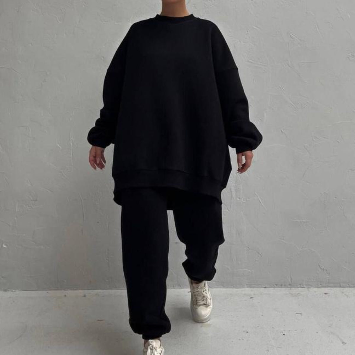 Damen bequemes Oversize-Loungewear-Set mit hohem Kragen und elastischen Bündchen