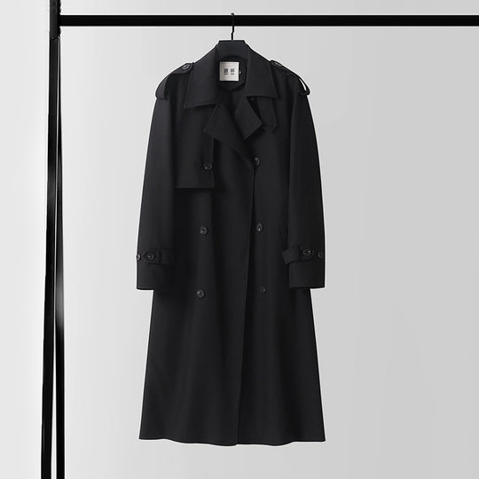 Herren Knielanger doppelreihiger Trenchcoat mit Epauletten, Sturmklappe und Manschettenriegel Shop Nory