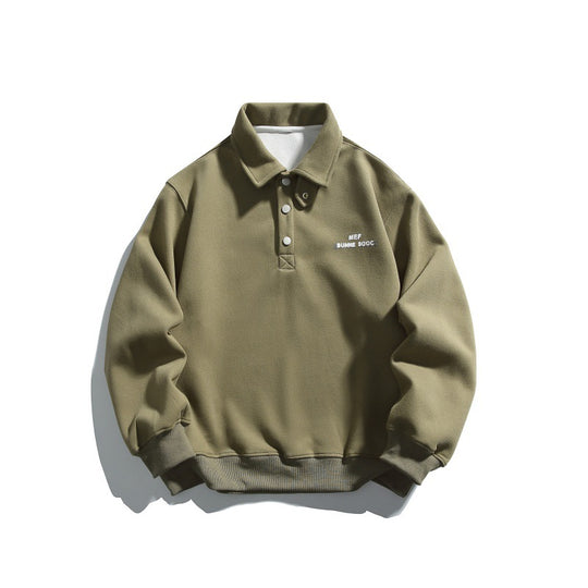 Unisex Casual-Polo-Sweatshirt mit kurzem Druckknopfverschluss und geripptem Saum Shop Nory