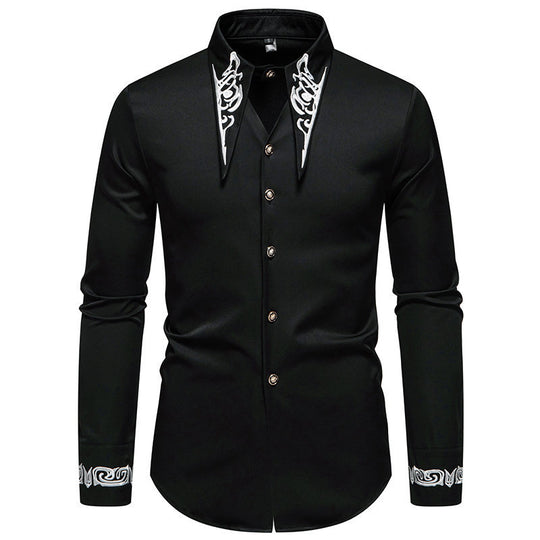 Herren Slim-Fit Business-Hemd mit Stickerei am Kragen und Manschetten Shop Nory