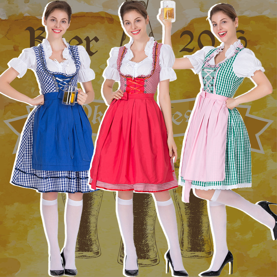 Damen nan karierter Dirndlkleid mit geraffter Schürze und geschnürter Miederfront Shop Nory