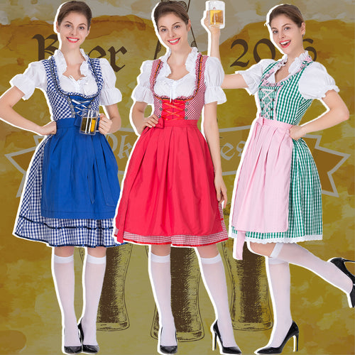 Damen nan karierter Dirndlkleid mit geraffter Schürze und geschnürter Miederfront Shop Nory