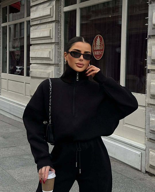 Damen Oversized Fleece-Lounge-Set mit Halb-Reißverschluss und weiten Jogginghosen Shop Nory
