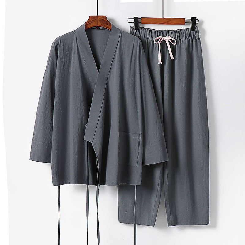 Unisex Leichtes Kimono-Lounge-Set aus weichfallendem Baumwoll-Mix mit Tunnelzughose Shop Nory