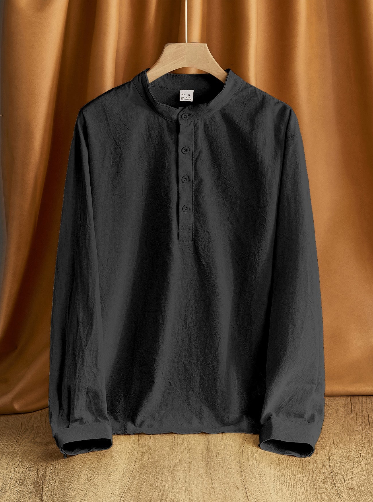 Herren nan Nehru-Kragen-Henley aus Baumwollstretch mit verdeckter Knopfleiste und schmaler Passform