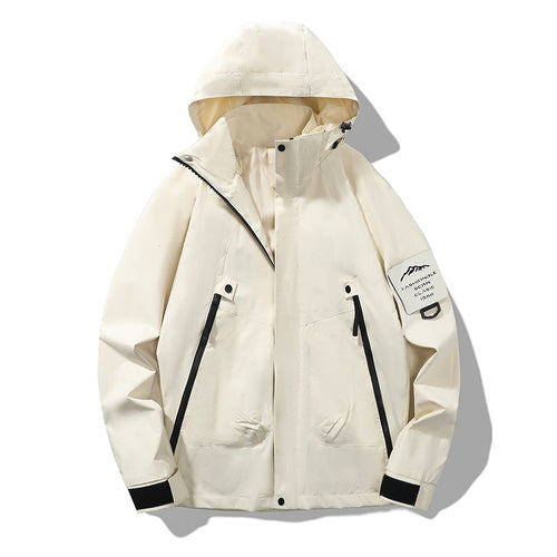 Herren Technische Kapuzen-Utility-Jacke mit verdeckter Frontblende, Reißverschluss-Taschen und Ärmeltasche Shop Nory