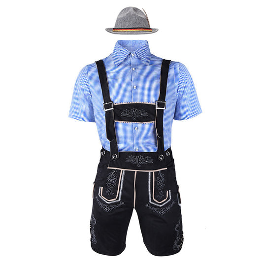 Herren nan bayerisches Trachten-Set Kniebundhose mit besticktem Vorderspiegel und verstellbaren Hosenträgern Shop Nory