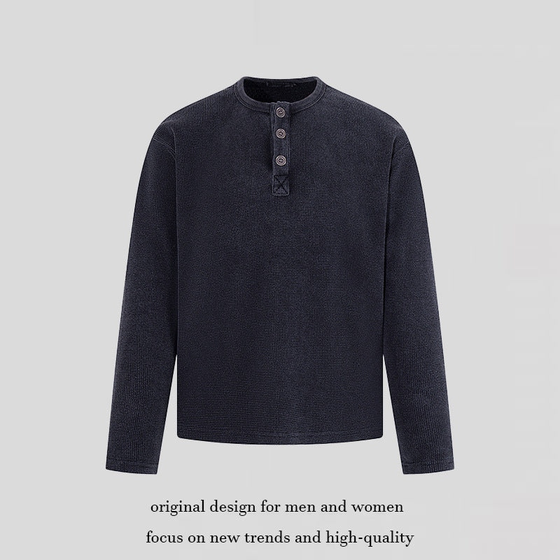 Herren Waffelstrick-Henleyshirt mit Knopfleiste und lässigem Regular-Fit Shop Nory