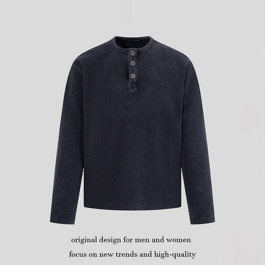 Herren Waffelstrick-Henleyshirt mit Knopfleiste und lässigem Regular-Fit Shop Nory