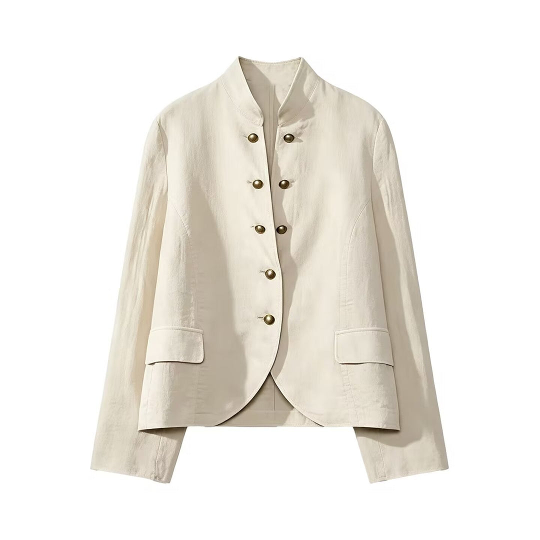 Damen Taillierter Stehkragen-Blazer mit dekorativen Metallknöpfen Shop Nory