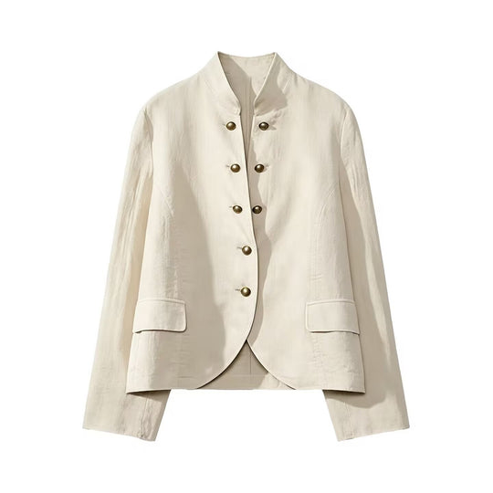 Damen Taillierter Stehkragen-Blazer mit dekorativen Metallknöpfen Shop Nory
