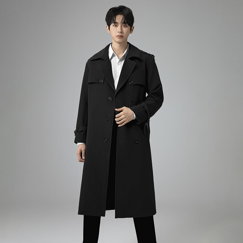 Herren Moderner Maxilanger Doppelreihiger Trenchcoat mit klassischem Revers und verstellbaren Manschetten Shop Nory