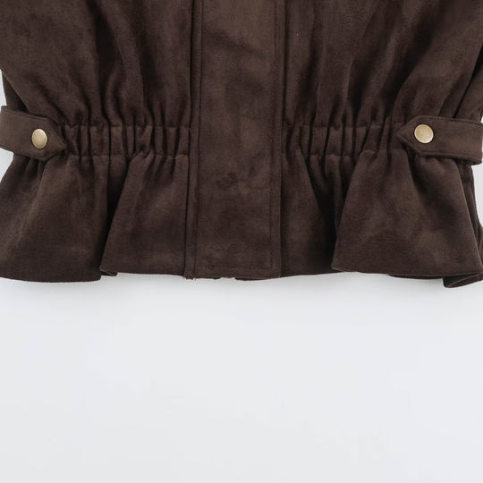 Damen Kurze Velours‑Optik Jacke mit Tunnelzug‑Taillierung, hohem Stehkragen und verstellbaren Manschetten Shop Nory