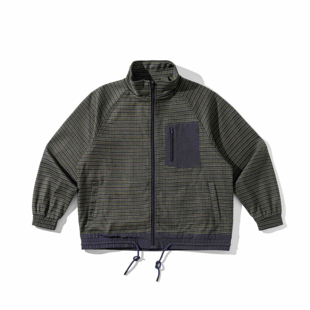 Unisex Gestreifte Utility-Trainingsjacke mit Stehkragen, Brustreißverschlusstasche und Kordelzug Shop Nory