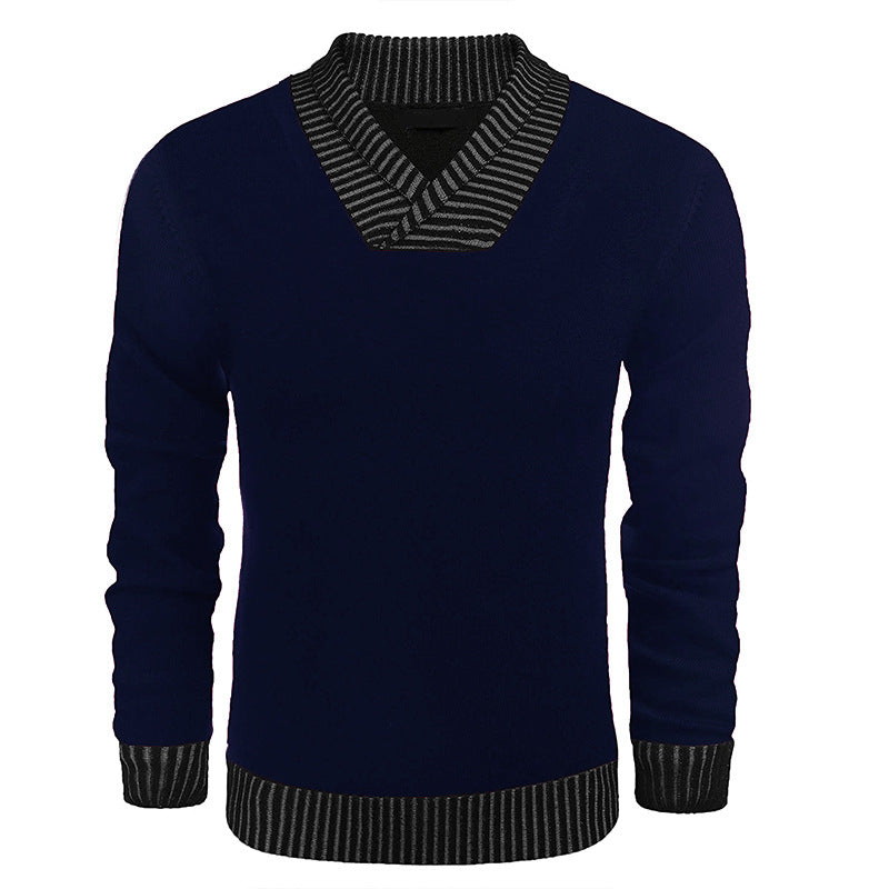 Herren Feinstrick-Pullover mit V-Ausschnitt und kontrastierendem Rippkragen Shop Nory