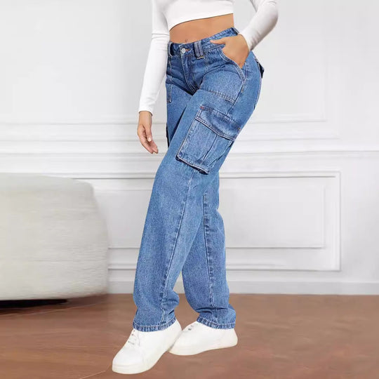 Damen Cargo-Jeans mit hoher Taille und praktischen Taschen