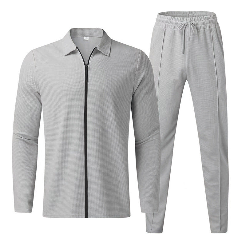 Herren Strukturiertes Waffel-Loungewear-Set mit Kragen-Halbzip & Kordelzughose Shop Nory