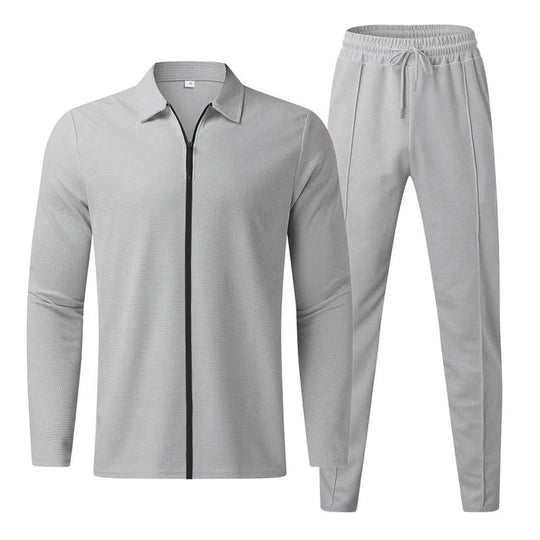 Herren Strukturiertes Waffel-Loungewear-Set mit Kragen-Halbzip & Kordelzughose Shop Nory