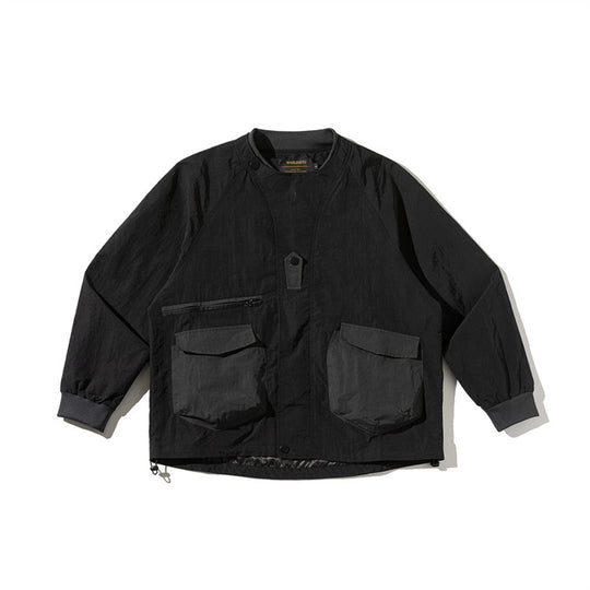 Unisex Leichte Boxy-Fieldjacke ohne Kragen mit Raglanärmeln, aufgesetzten Klappentaschen und Kordelzug Shop Nory