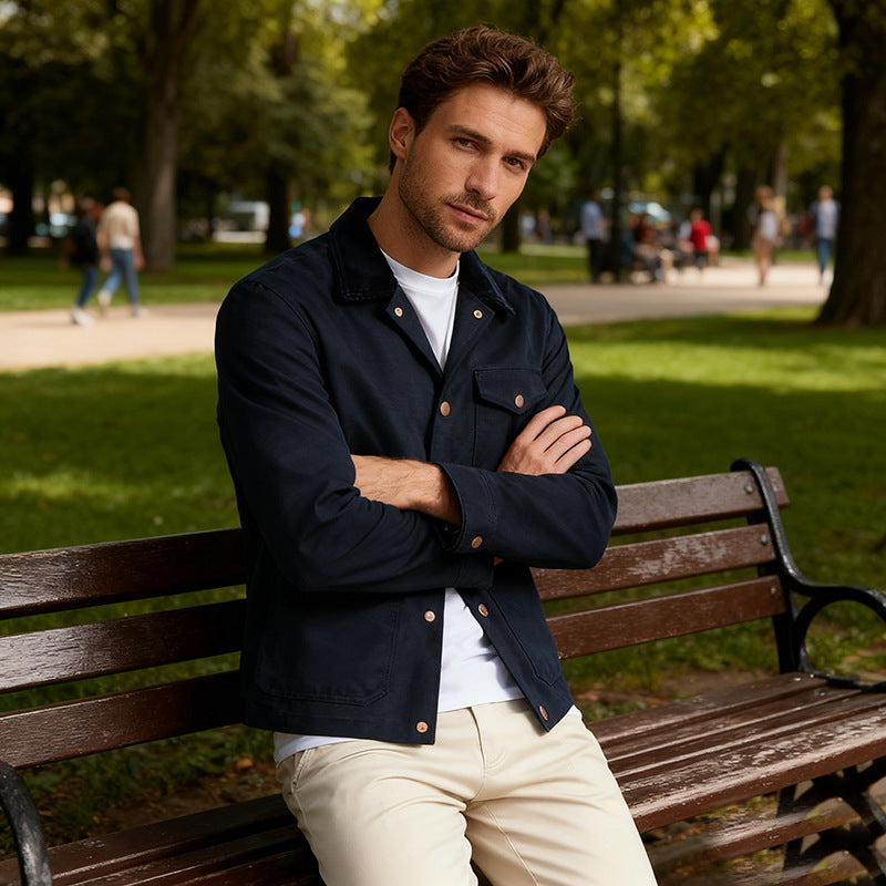 Herren Utility-Overshirt aus schwerer Canvas mit Cordkragen und Druckknopfverschluss Shop Nory