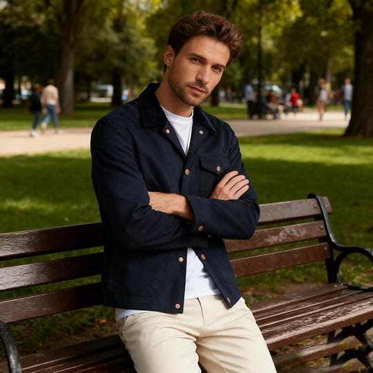 Herren Utility-Overshirt aus schwerer Canvas mit Cordkragen und Druckknopfverschluss Shop Nory