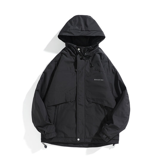 Unisex Weit geschnittener wetterfester Parka mit Kapuze, Kordelzug und aufgesetzten Pattentaschen Shop Nory