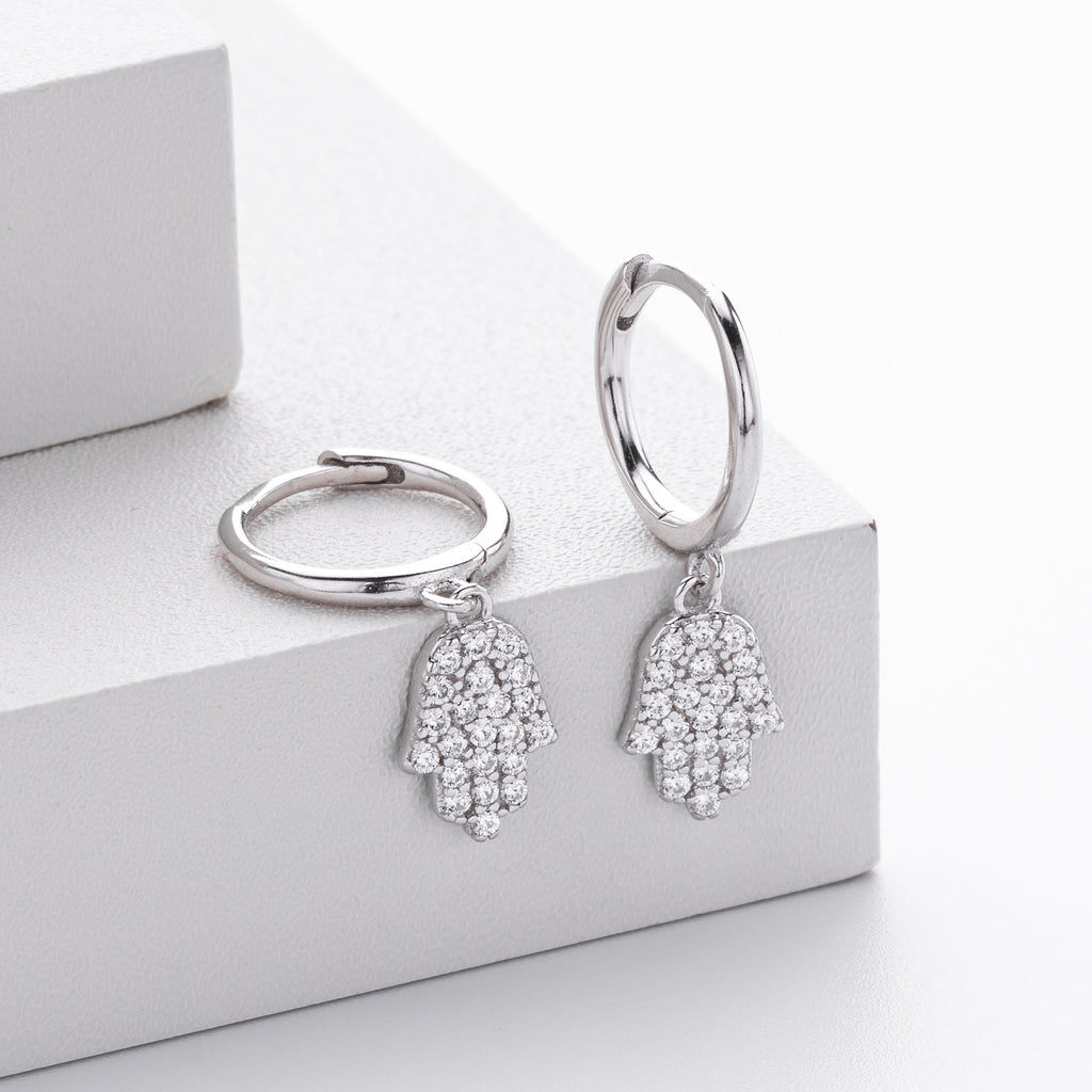 Damen Ohrhänger mit funkelndem Hand-Motiv aus 925 Sterling Silber Shop Nory