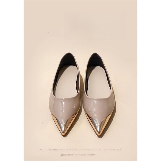 Damen spitz zulaufende flache Ballerina mit Leopardenmuster und Metallkappe Shop Nory