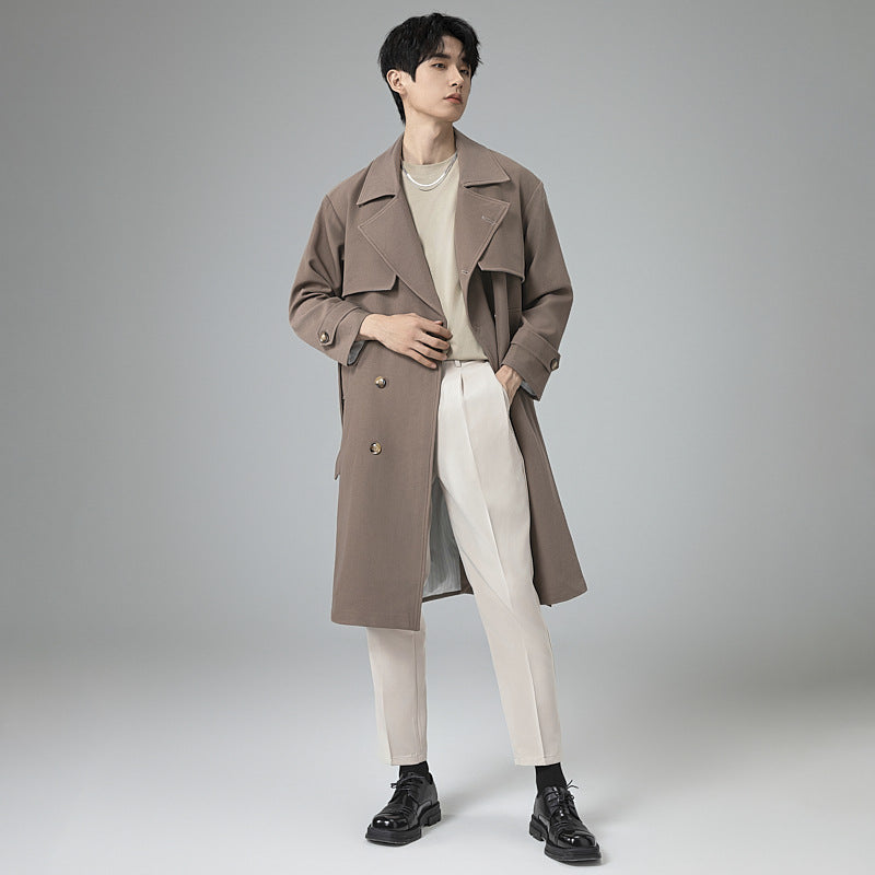 Herren Oversized Doppelreihiger Wollmix-Trenchcoat mit Schalkragen und Überschlagblende Shop Nory