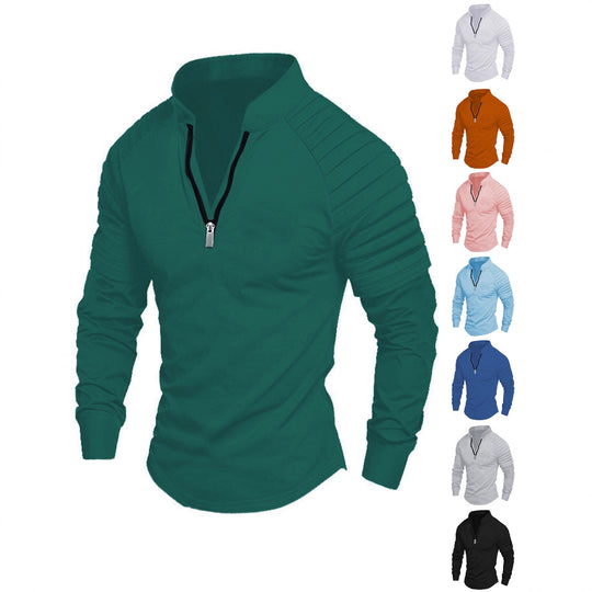 Herren Slim-Fit Troyer mit gesteppter Schulterpasse und halbem Reißverschluss Shop Nory
