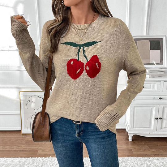 Damen Lässiger Pullover mit Kirschapplikationen Shop Nory