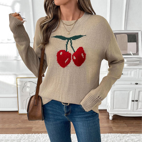 Damen Lässiger Pullover mit Kirschapplikationen Shop Nory
