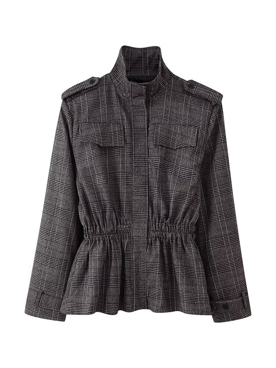 Damen Taillierte Übergangsjacke mit Tunnelzug-Taillierung und Stehkragen Shop Nory