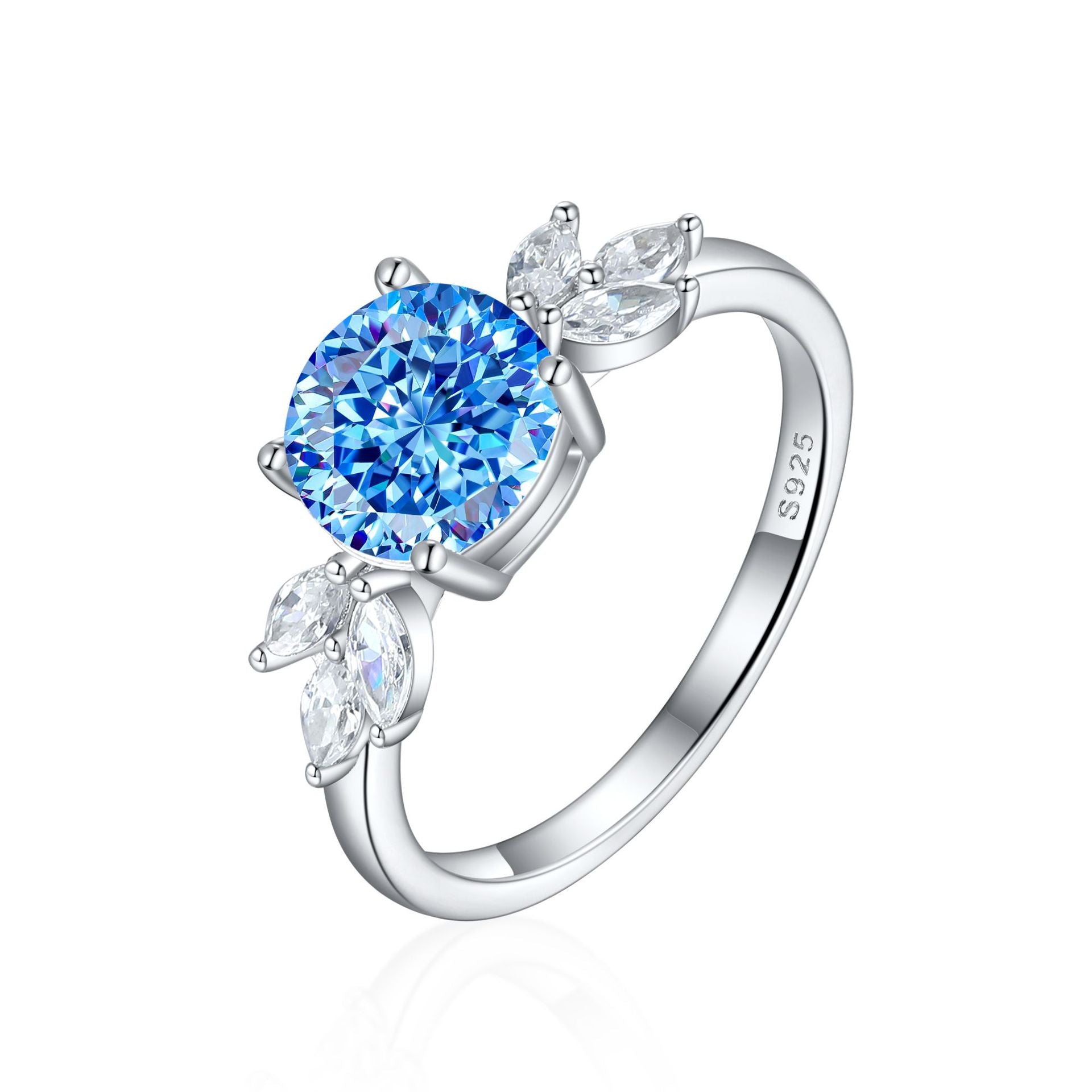 Damen Ring mit funkelndem Aquamarin und Zirkonia-Besatz Shop Nory