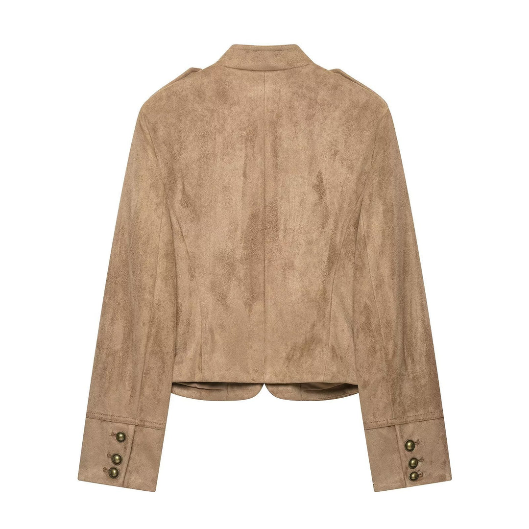 Damen Kurzjacke im Military‑Stil mit Stehkragen und Zierknopf‑Detail Shop Nory