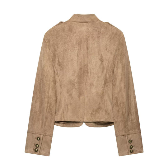 Damen Kurzjacke im Military‑Stil mit Stehkragen und Zierknopf‑Detail Shop Nory