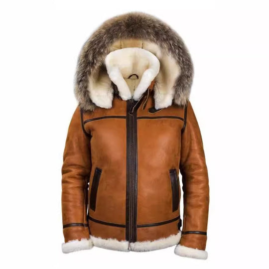 Damen Wildlederoptik Fliegerjacke mit Kunstfellkapuze und Schnallen Shop Nory
