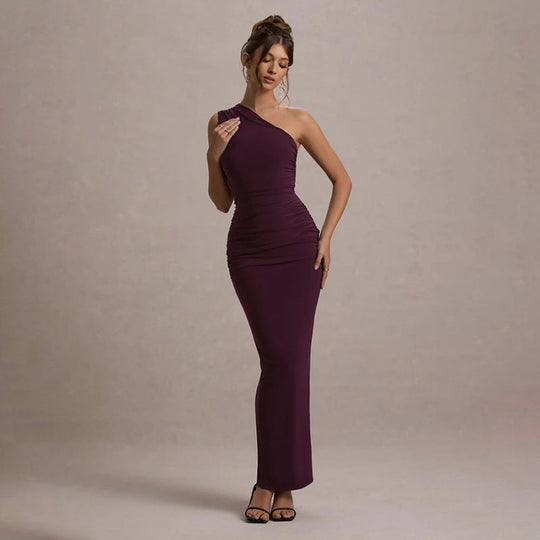Damen schulterfreies Maxikleid mit Rüschendetails und figurbetonter Silhouette Shopnory
