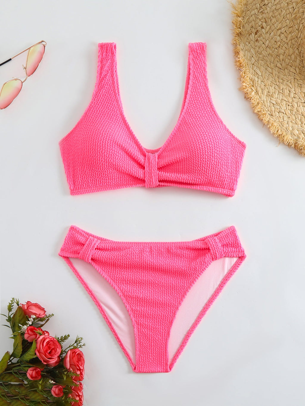 Damen strukturierter Bikini mit versetztem Band