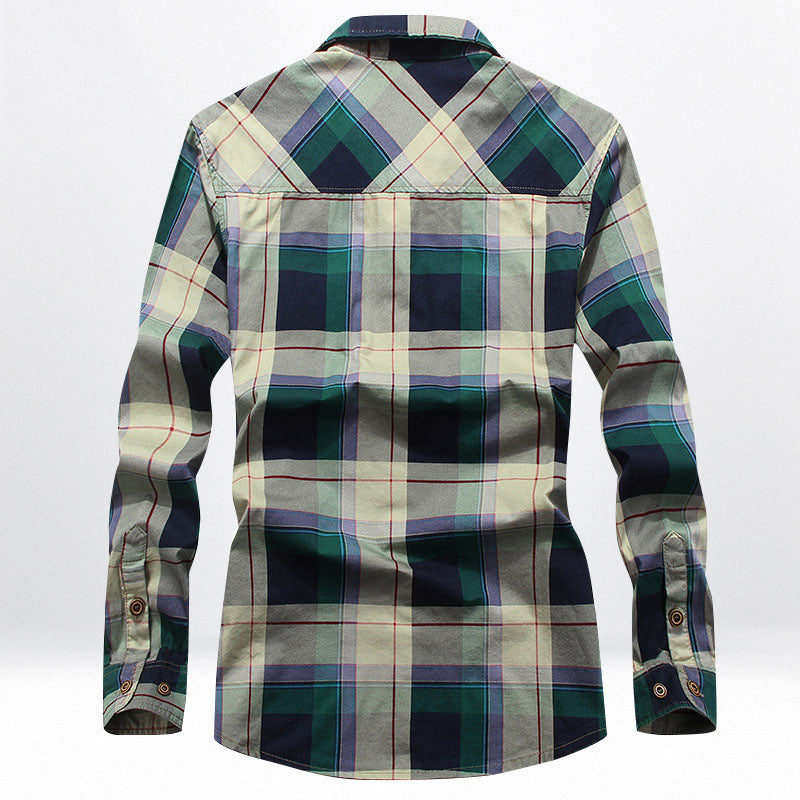 Herren Kariertes Baumwoll-Workshirt mit Brustpattentaschen und kontrastiertem Innenkragen Shop Nory