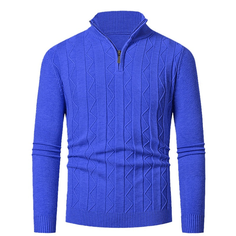 Herren Feinstrick-Halbzip-Pullover mit Zopfmuster und Stehkragen Shop Nory
