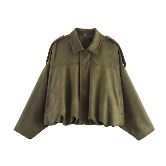 Damen Oversize Wildlederimitat-Kurzjacke Shop Nory