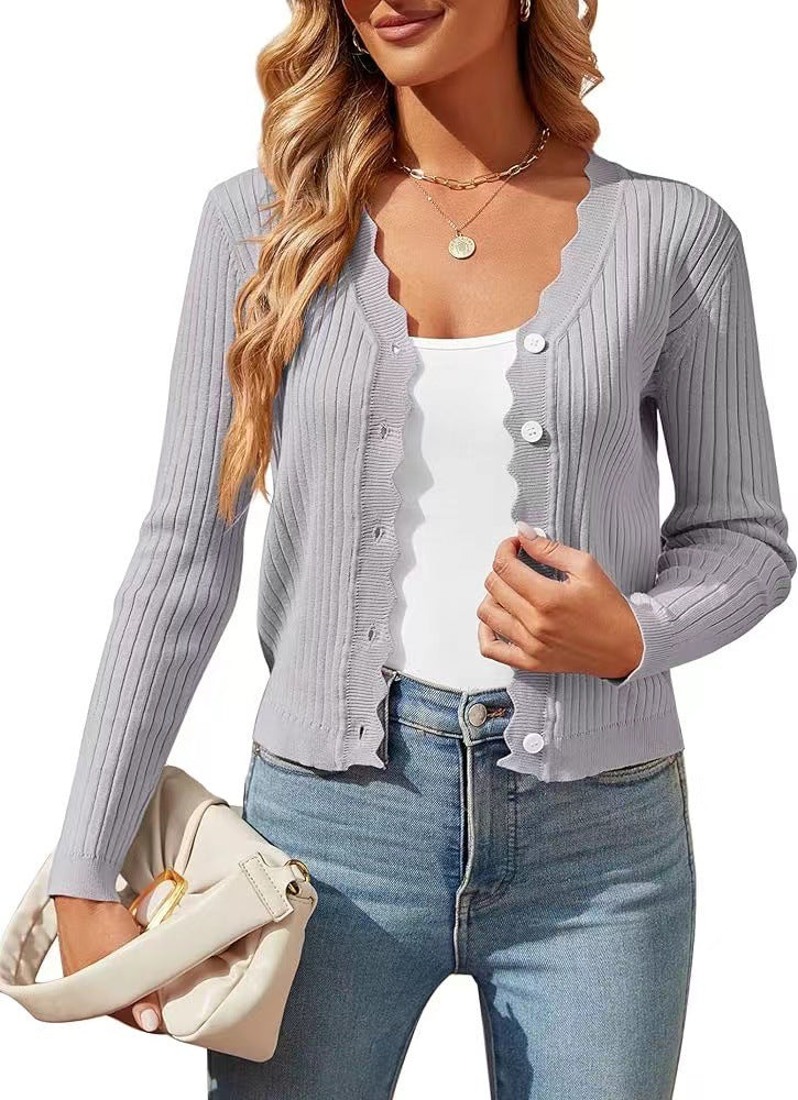 Damen elegante Strickjacke mit Wellenkante