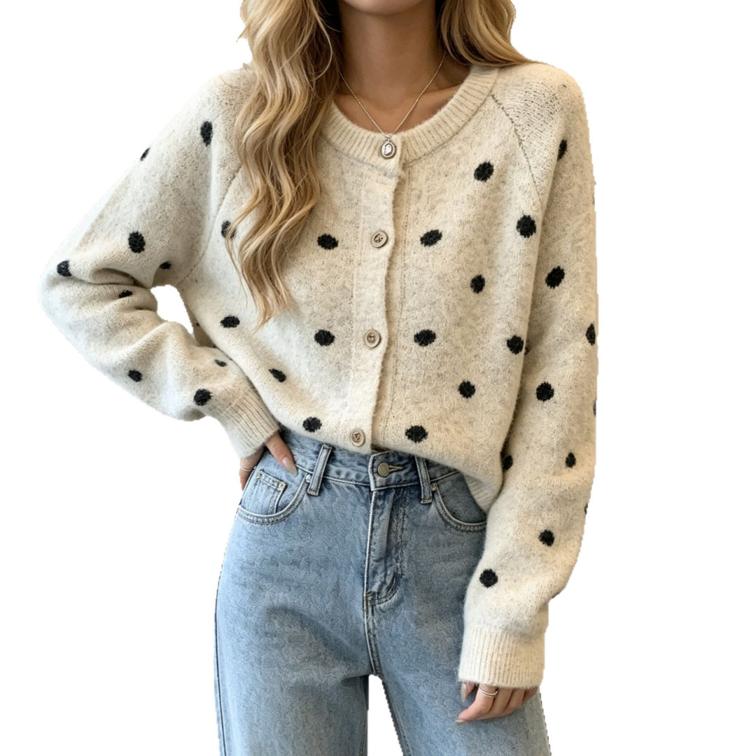 Damen Gepunkteter Mohair‑Optik Button‑Cardigan mit Rundhalsausschnitt Shop Nory