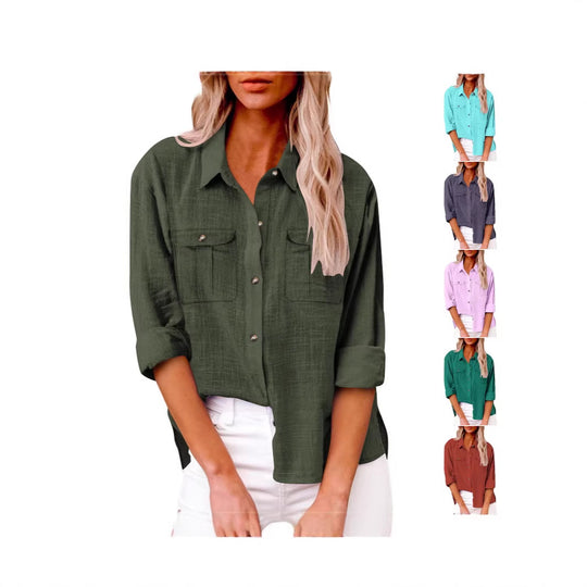 Damen Leichte Oversize-Hemdbluse aus Baumwollmischung mit Brusttaschen Shop Nory
