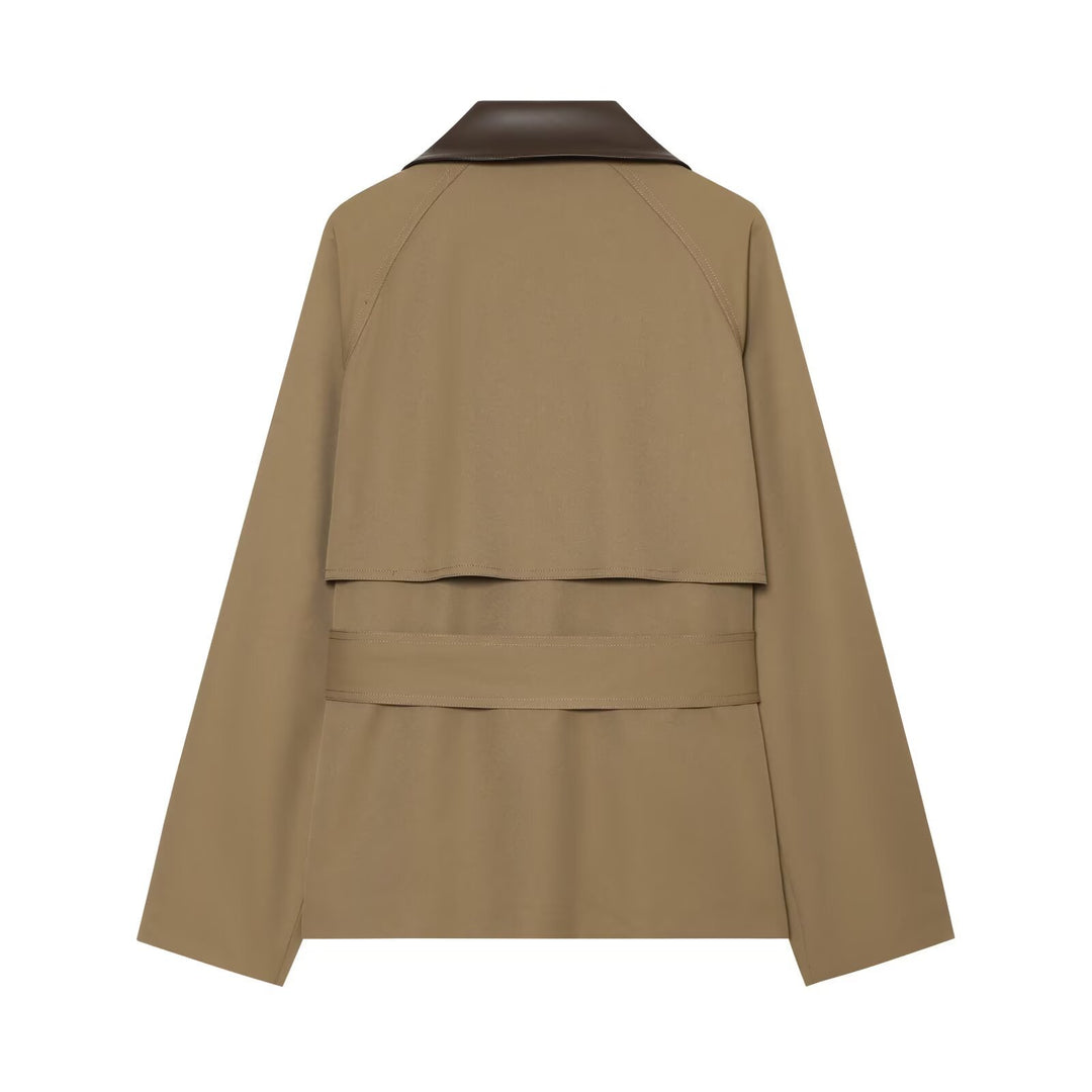 Damen Kurzer Trenchcoat mit Taillengürtel und Kontrastkragen Shop Nory